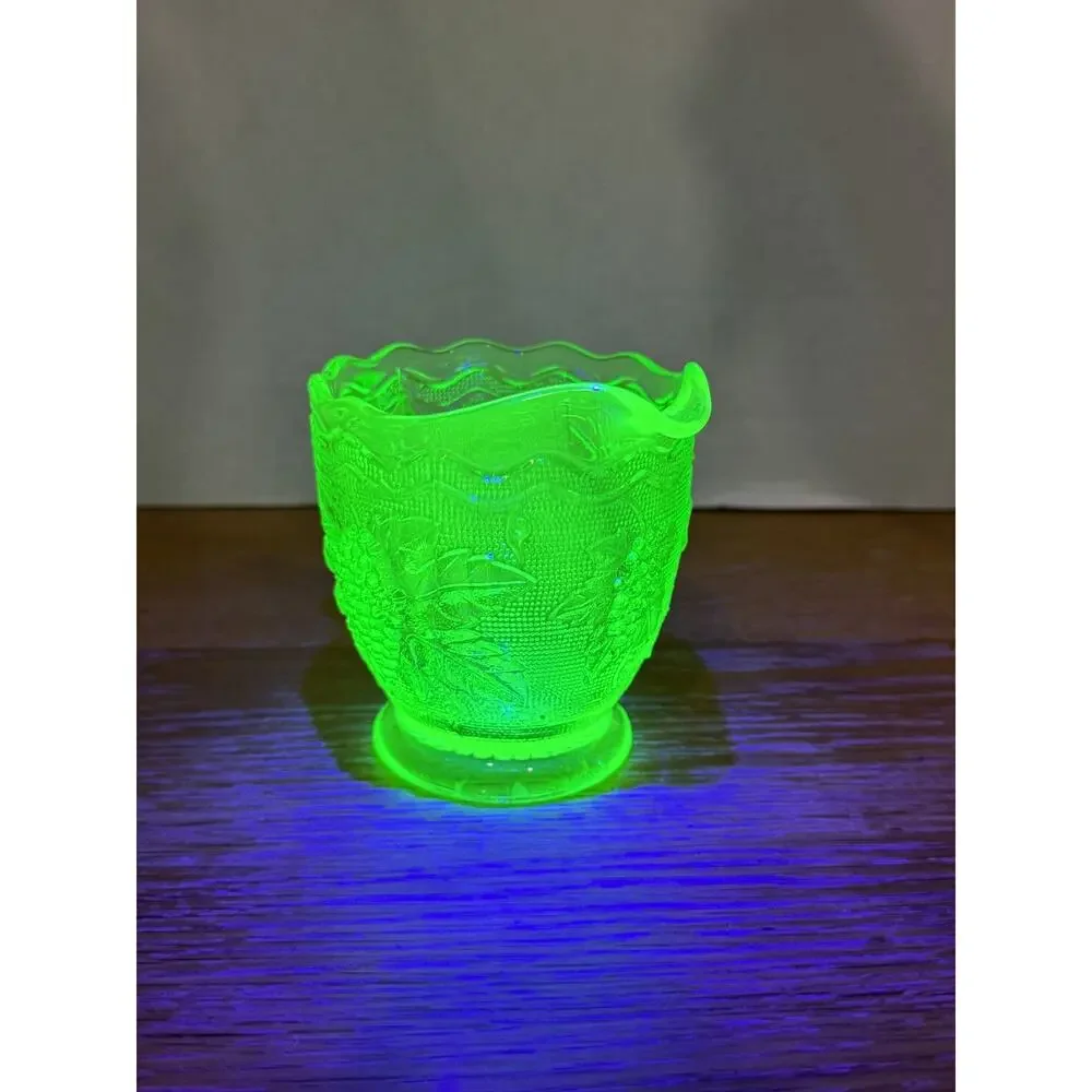 Westmoreland Glass Creamer Pitcher Stippled Grape Uranium Glass
